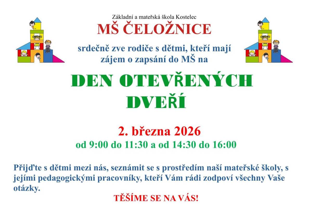 Pozvánka na den otevřených dveří v mateřské škole.