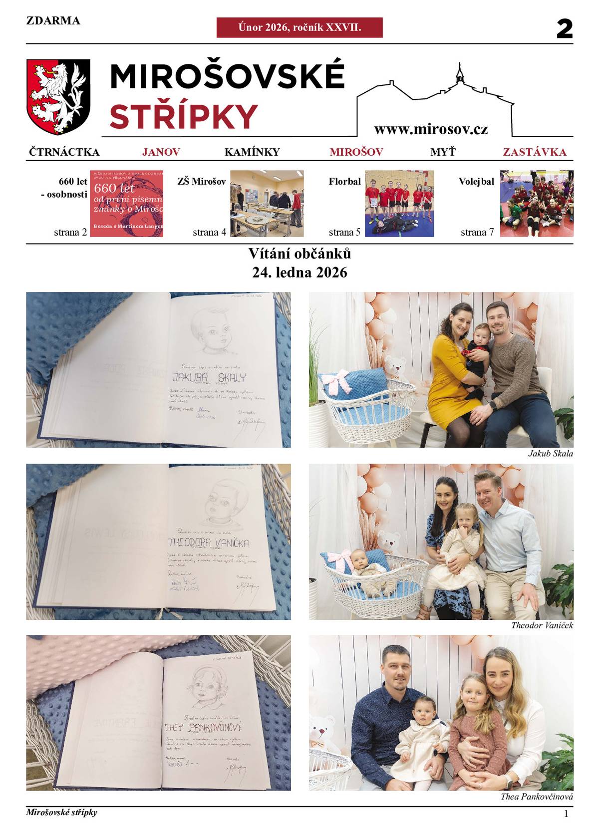 Nové číslo mirošovského zpravodaje Mirošovské střípky - únor 2026