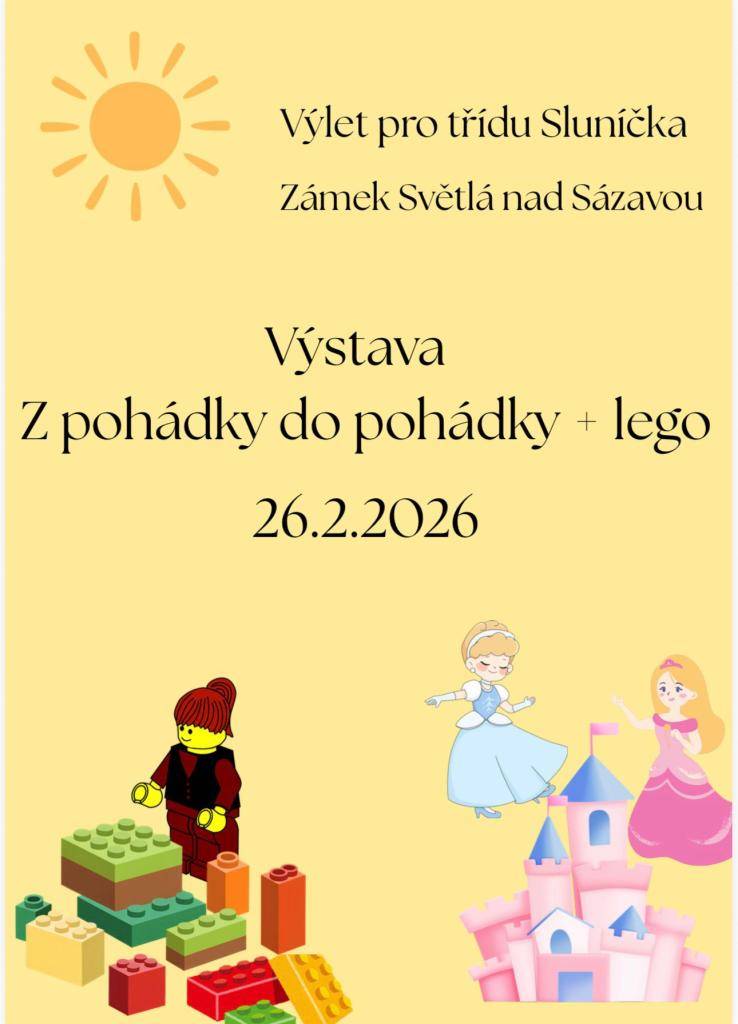 Milí rodiče, ve čtvrtek čeká třídu SLUNÍČKA celodenní výlet. do Zámku Světlá nad Sázavou.