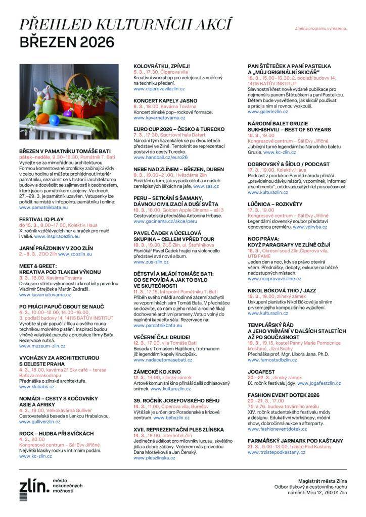 Přehled akcí v kultuře v březnu.