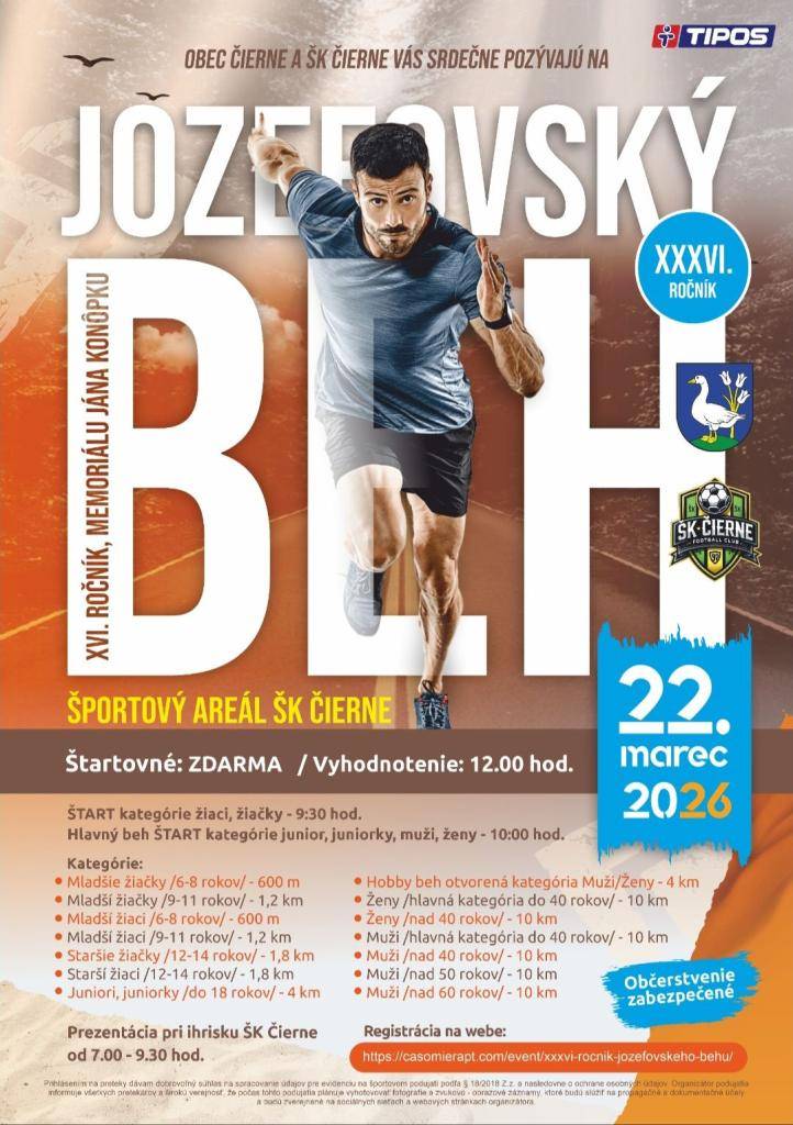 Srdečne Vás pozývame na Jozefovský beh, ktorý sa uskutoční v nedeľu 22. marca 2026.