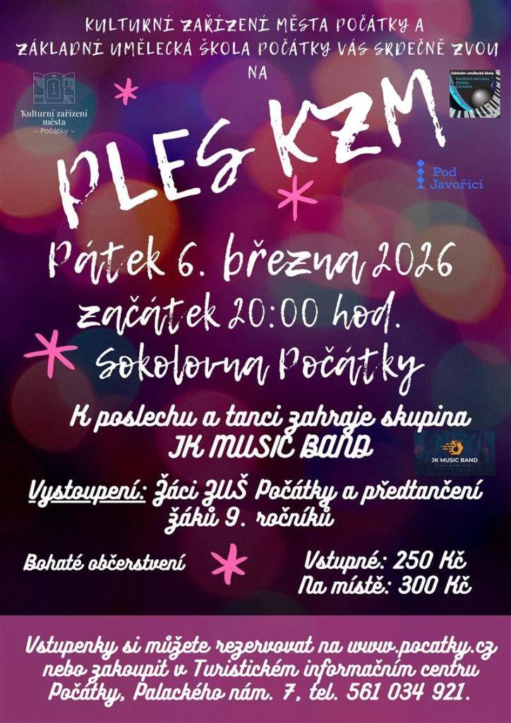 Kulturní zařízení města Počátky pořádá 6. března 2026 od 20:00 hodin Ples KZM.