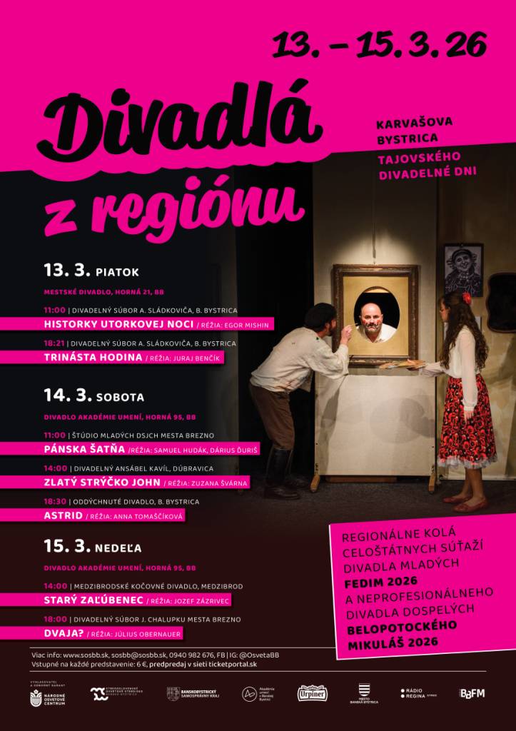 Stredoslovenské osvetové stredisko pozýva 13.-15.marca 2026 na prehliadku DIVADLÁ Z REGIÓNOU