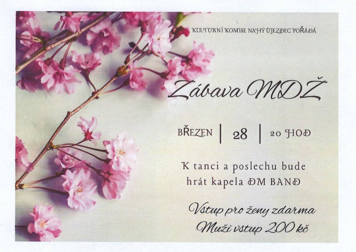 Pozvánka na Zábavu MDŽ dne 28.3.2026 do Nahého Újezdce