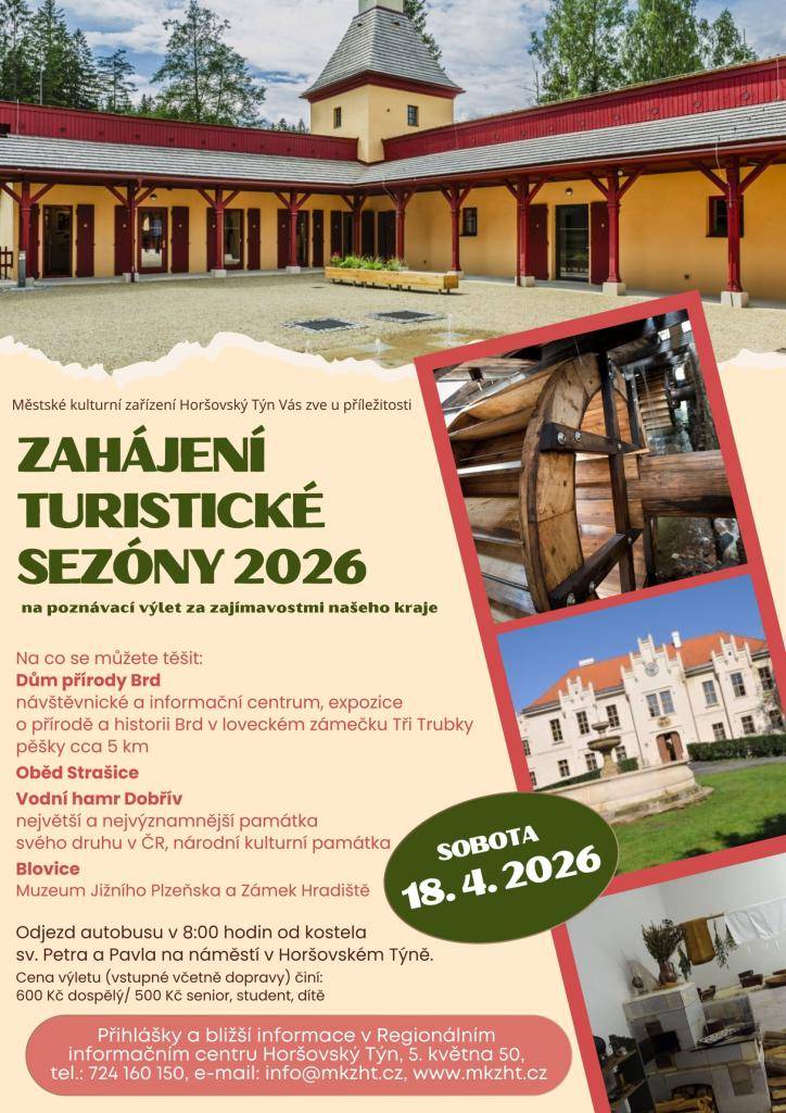 Poznávací výlet za zajímavostmi našeho kraje:  Dům přírody Brd a lovecký zámeček Tři Trubky, Vodní hamr Dobřív, Muzeum Jižního Plzeňska v Blovicích a Zámek Hradiště.