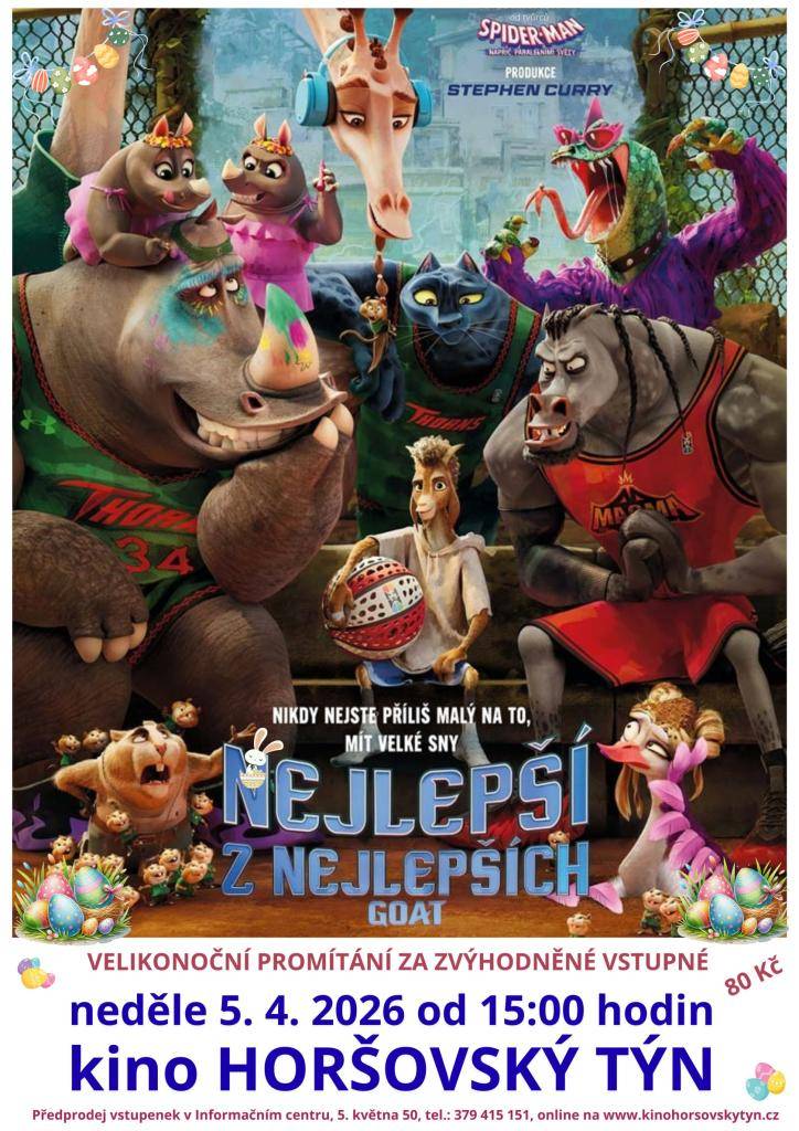 Velikonoční promítání za zvýhodněné vstupné. Zábavný a vizuálně okouzlující animovaný film, u kterého se nejen zasmějete, ale který doprovází i spousta skvělých písniček.  Předprodej vstupenek v infocentru nebo online na www.kinohorsovskytyn.cz