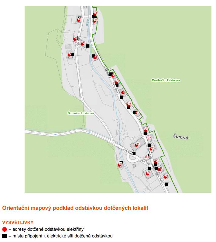 Vážení občané, tímto si Vás dovolujeme upozornit na odstávku elektřiny, která se uskuteční dne 10.03.2026 od 08:00 do 14:00 hodin, a to v lokalitě: Šumná Sokolská: č. p. 6-11, 16, 17, 18, 19, 21, 22, 24, 27, 29, 31, 32, 33, 34, 38