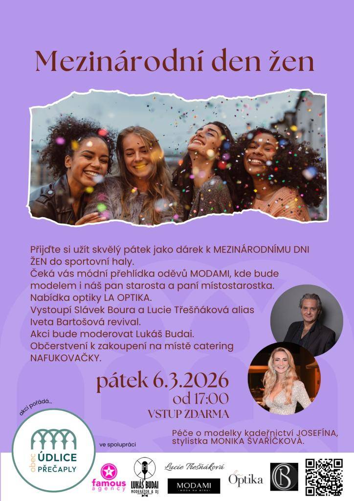 Zveme všechny ženy, aby si přišly dne 6. 3. 2026 od 17h do sportovní haly užít krásný a pohodový večer.