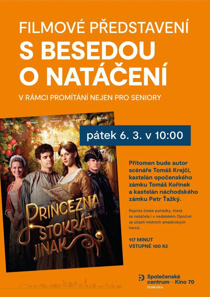V rámci promítání nejen pro seniory.  Přítomen bude autor scénáře Tomáš Krejčí a kastelán opočenského zámku Tomáš Kořínek.
