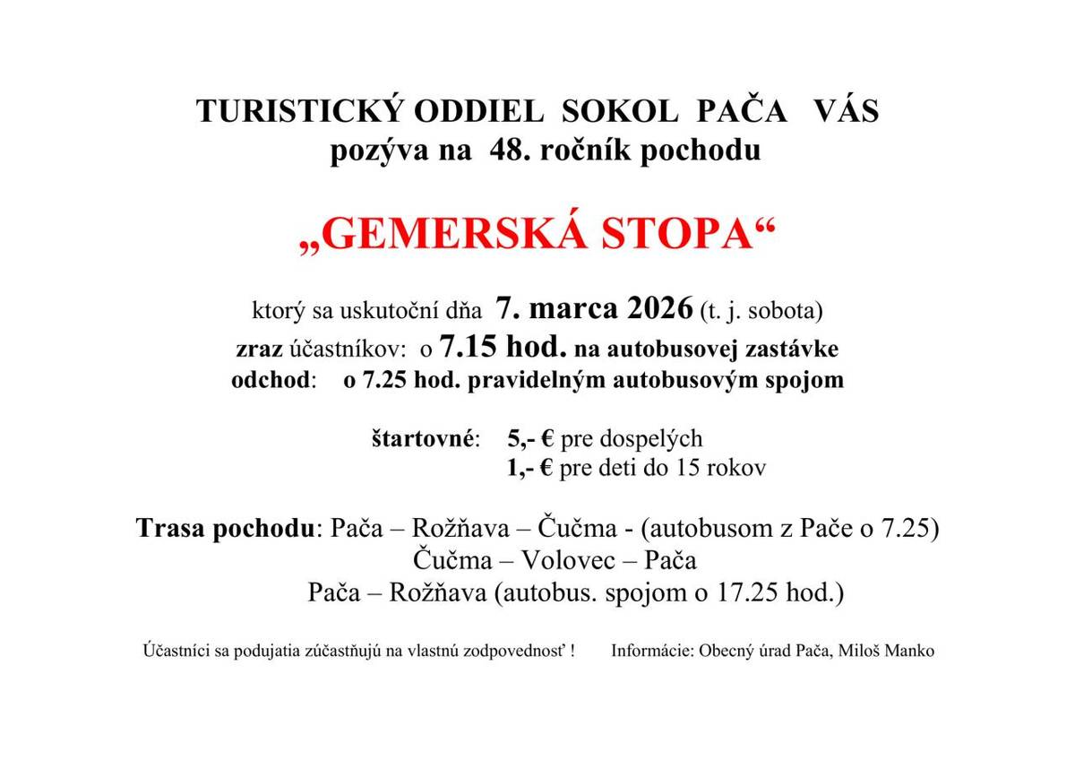 7. marca 2026, zraz účastníkov o 7:15 hod. na autobusovej zástavke