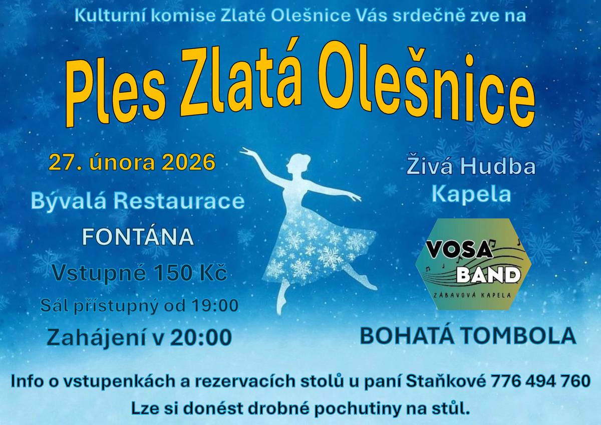 🕺 Šaty vyvětrat, lakýrky ven, Zlatá Olešnice má dnes plesový den!