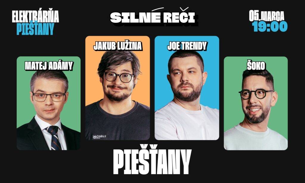 Najsilnejšia stand-up comedy banda v zložení: Jakub Lužina, Joe Trendy, Juraj Šoko Tabaček, Matej Adámy.