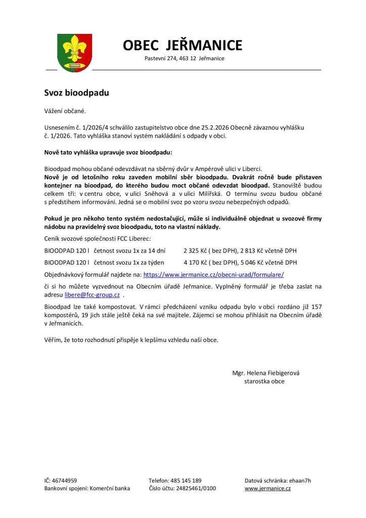 Informace o možnosti likvidace bioodpadu