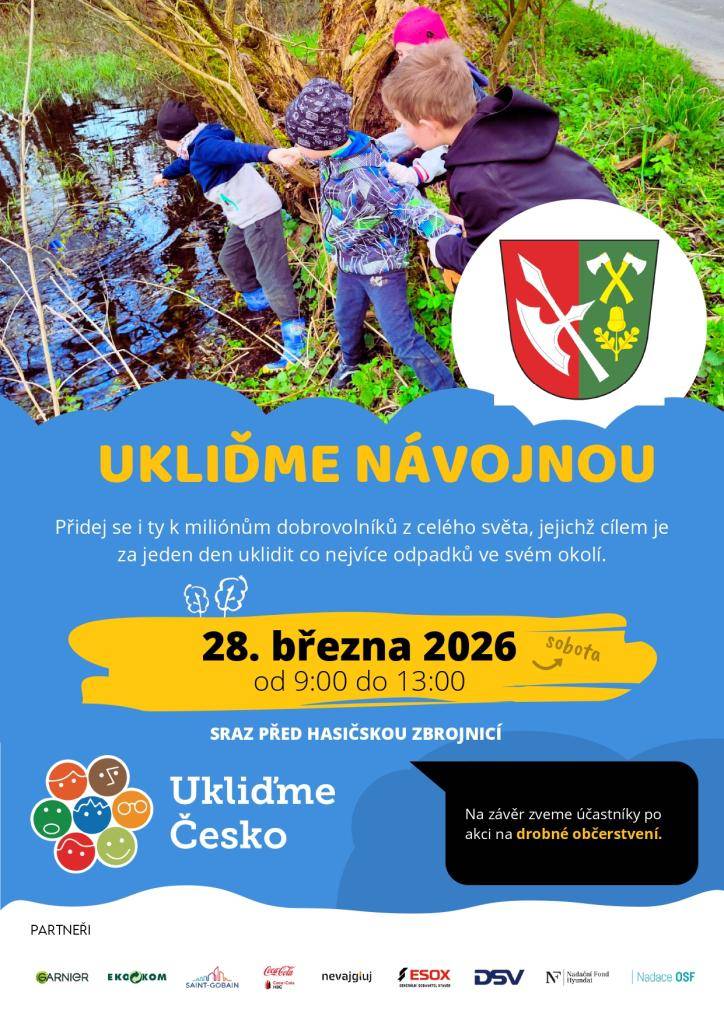 V sobotu 28. března od 9 hodin proběhne akce Ukliďme Návojnou. Sraz je před hasičskou zbrojnicí, po akci bude připraveno drobné občerstvení.
