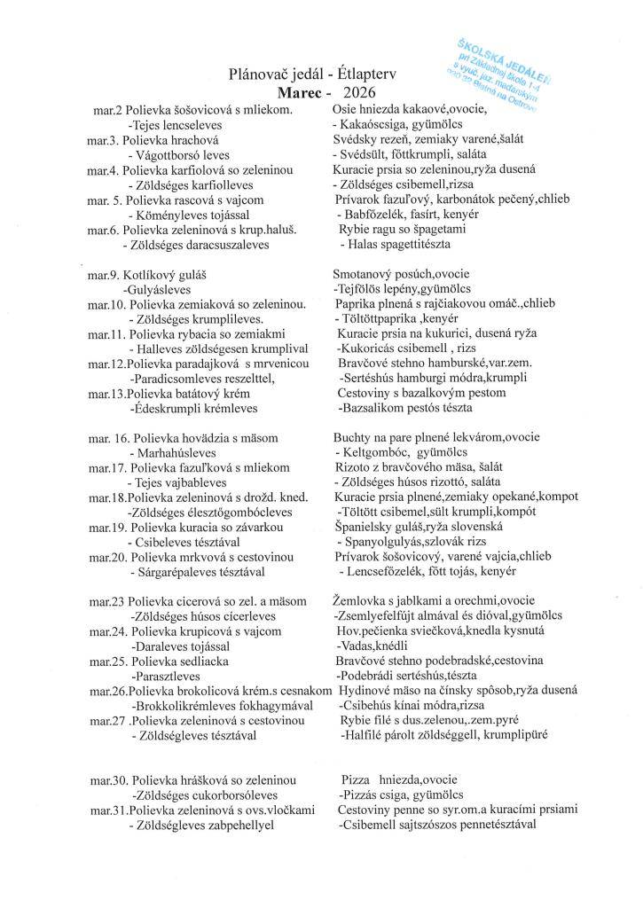 obedy do 7:30 nahlásiť/odhlásiť  kontakt na školskú jedáleň: 0910 128 880