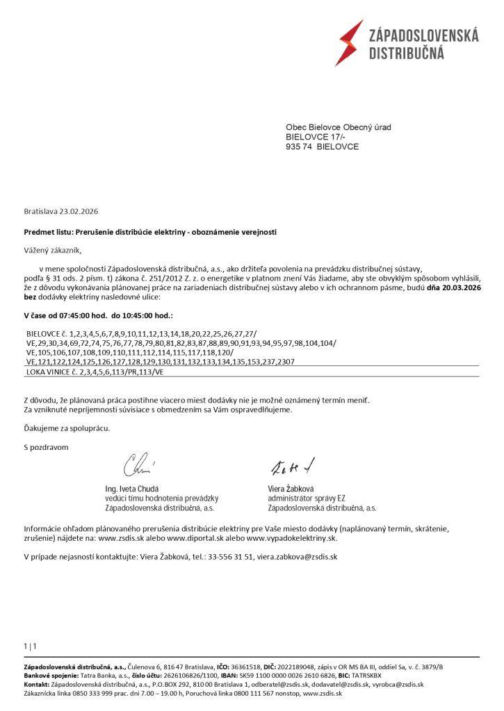 prerušenie distribúcie elektriky