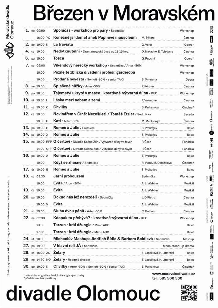 Březen v Moravském divadle Olomouc - program divadla