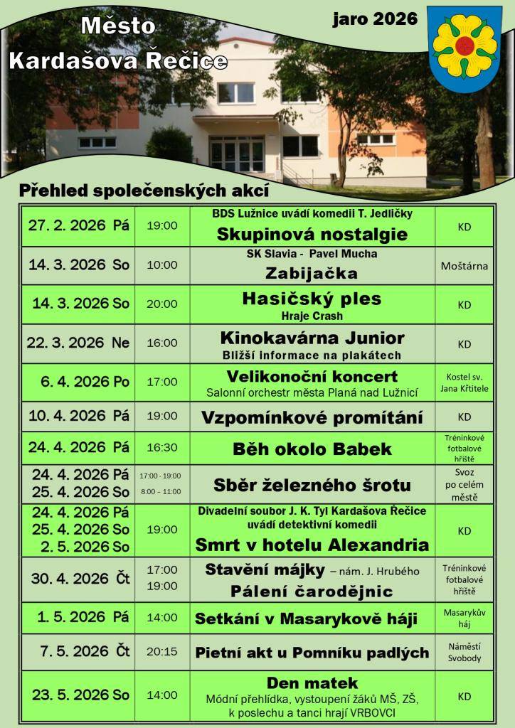 Přehled společenských akcí - jaro 2026