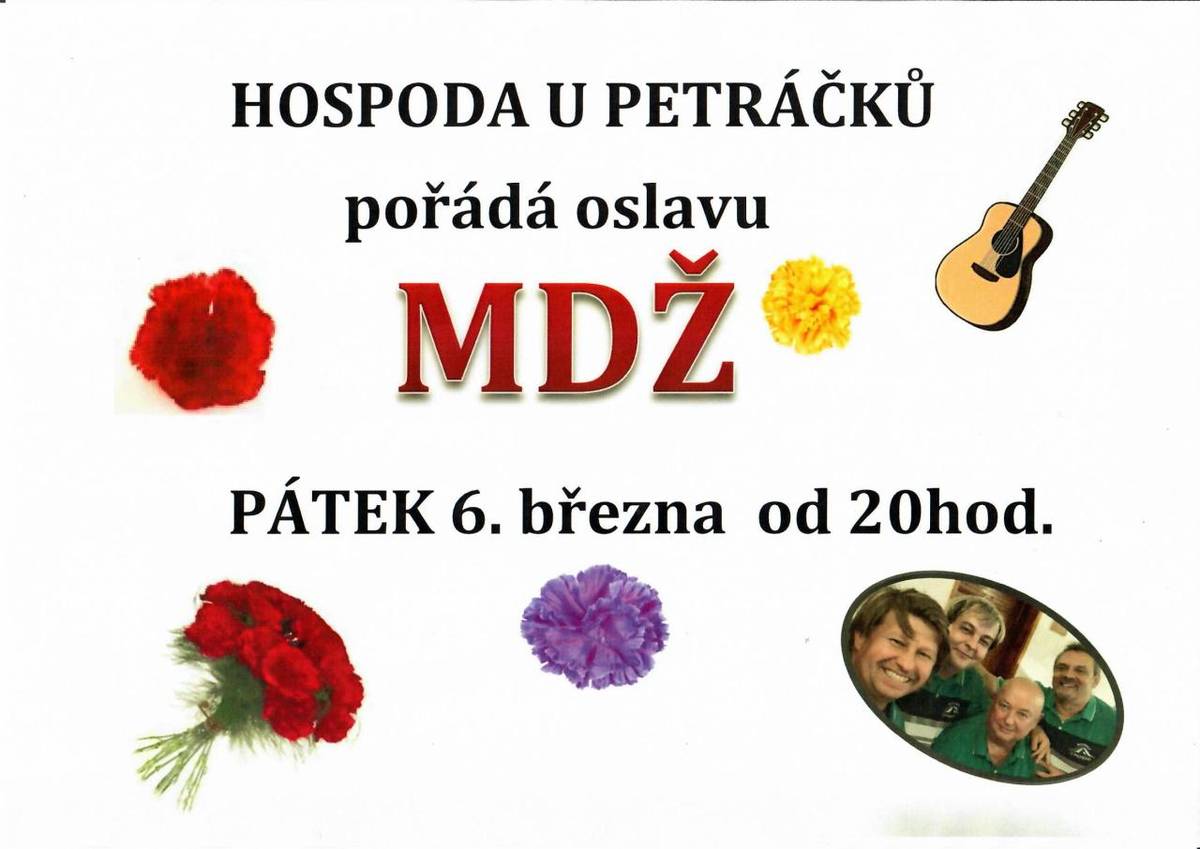 Hospoda U PETRÁČKŮ pořádá oslavu MDŽ.  V PÁTEK 6. března 2026 od 20:00 hod.