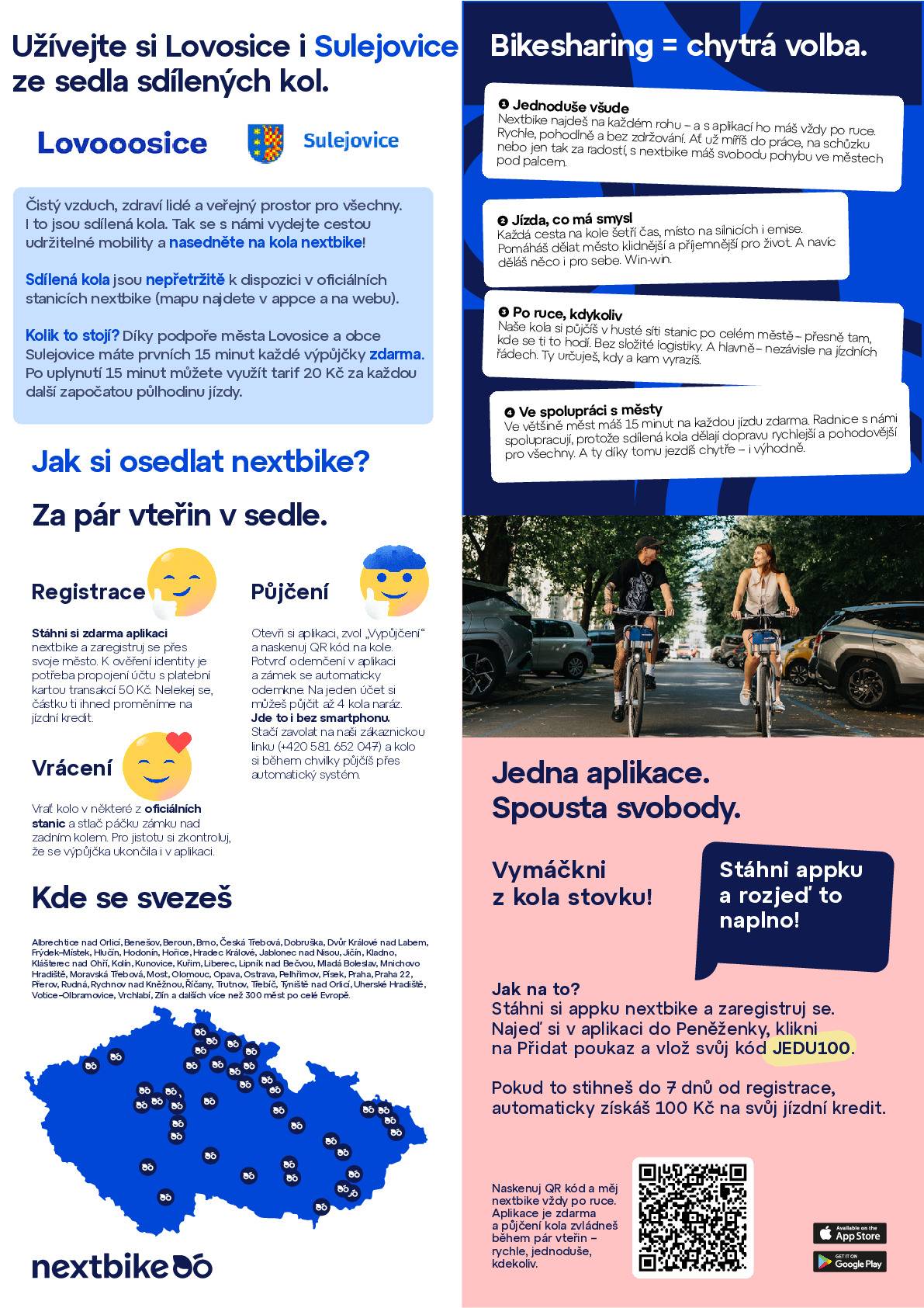 Od dnešního dne je možné využívat sdílená kola společnosti nextbike i v Sulejovicích. Stojany jsou umístěny před vývěskami u kostela. Startujeme se 3 kusy kol, v případě zájmu, dojde k navýšení počtu kol. Více informací o službě a BONUSU v přiloženém informačním materiálu.