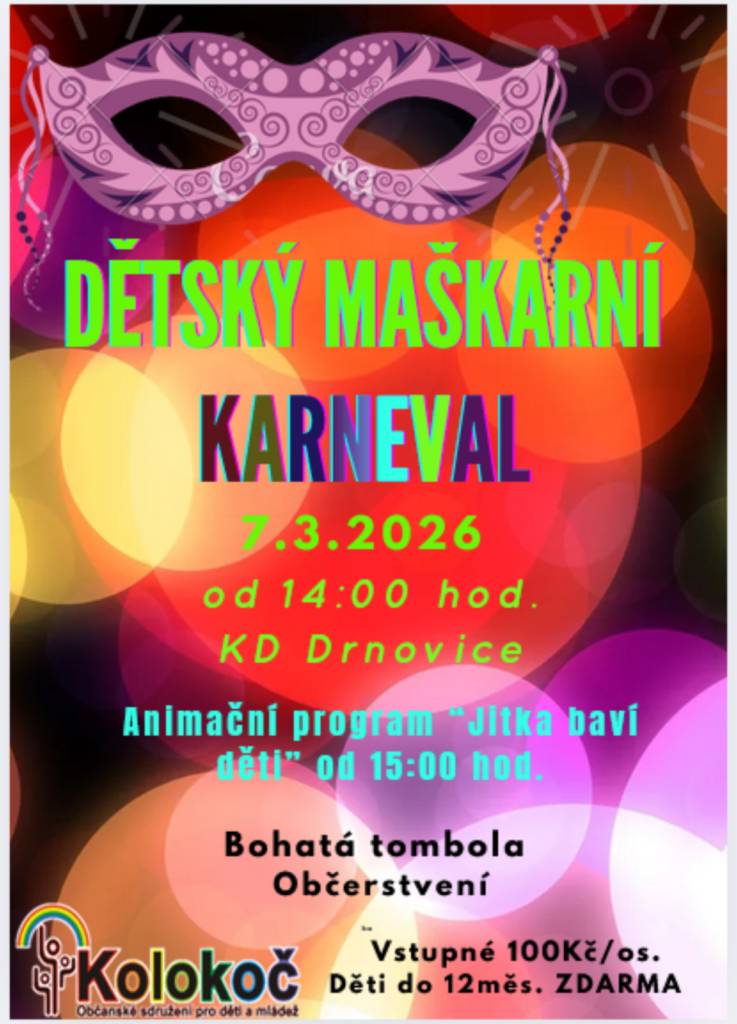 Dětský maškarní ples 7.3.2026 od 14.00h.