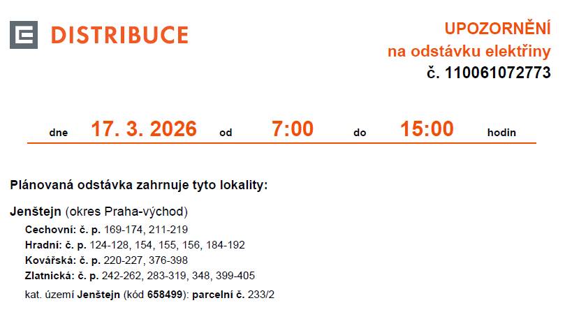 17. března 2026 od 7 do 15 hodin.