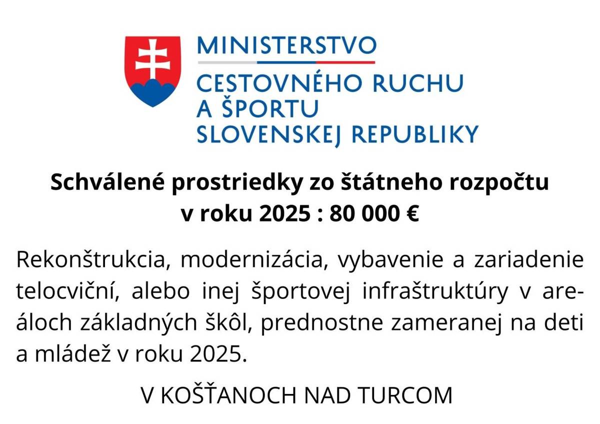 V mesiaci február prebehla rekonštrukcia telocvične v Základnej škole v Košťanoch nad Turcom. Rekonštrukciu telocvične sme mohli realizovať vďaka podpore Ministerstva cestovného ruchu a športu SR, za čo im veľmi pekne ďakujeme.