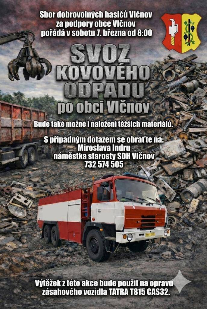 S případným dotazem se obraťte na pana Miroslava Indru, náměstka starosty SDH Vlčnov, tel.: 732 574 505. Výtěžek z této akce bude použit na opravu zásahového vozidla TATRA T815 CAS32.