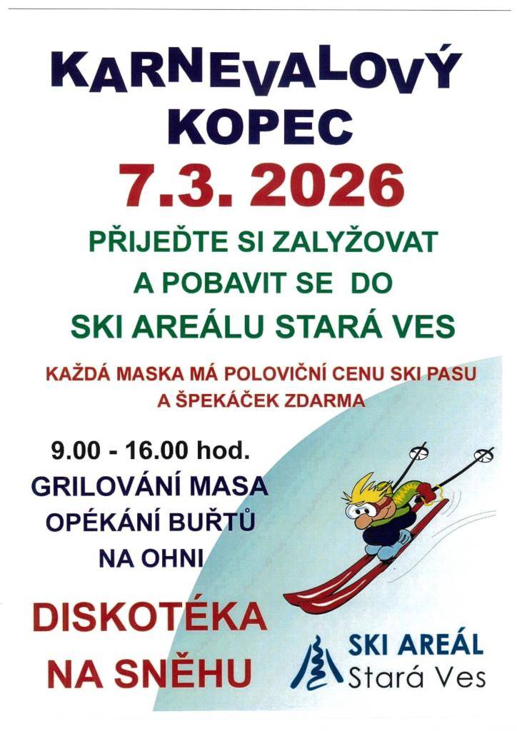 Karnevalový kopec dne 7.3.2026 - SKI Areál Stará Ves