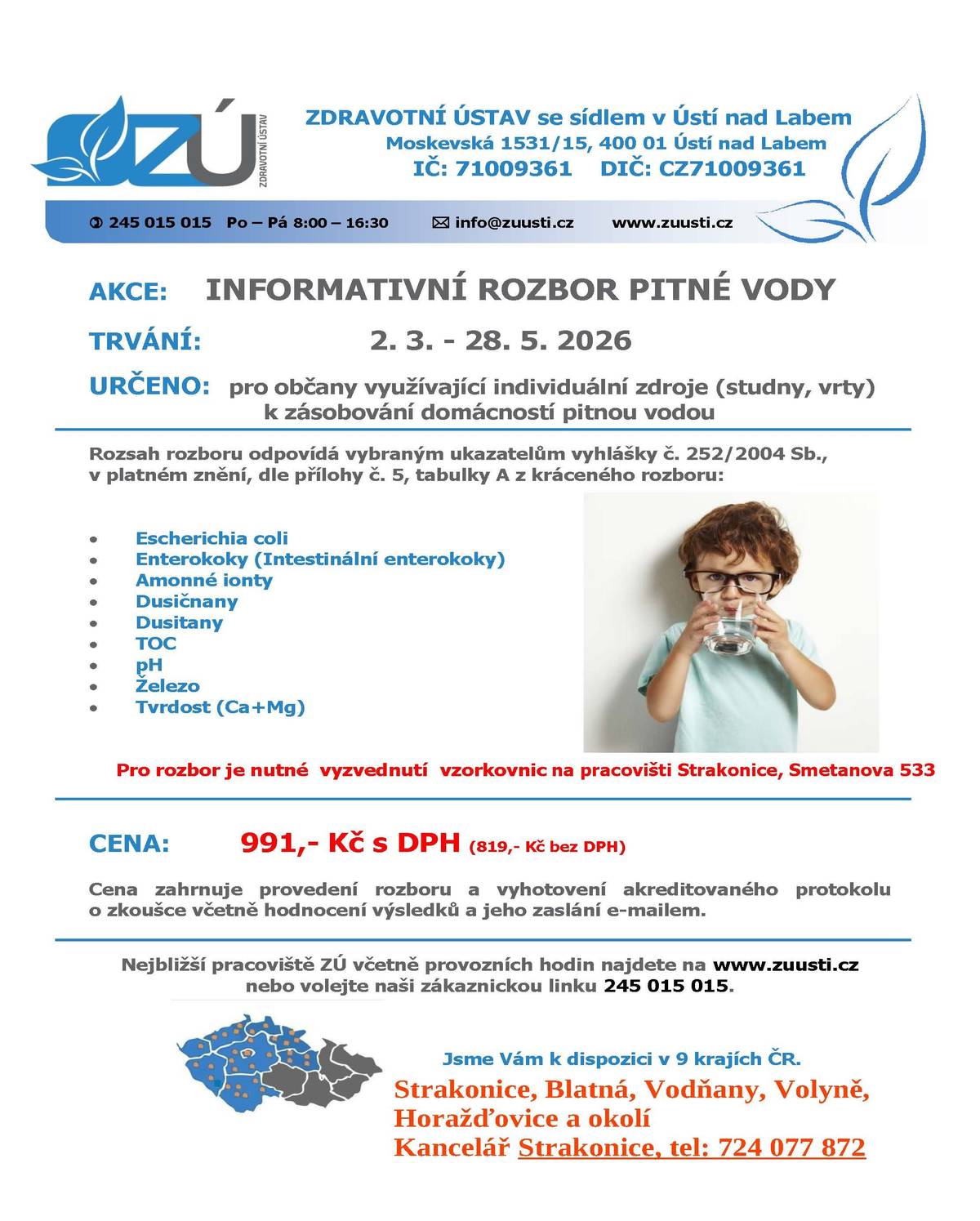 Vážení občané,  ve středu 18. 3. 2026 v ranních hodinách přijede paní Mgr. Simona Bělavá na pravidelný odběr odpadních vod pro obec Čepřovice. Při té příležitosti je zájemcům ochotna odebrat vzorky pitné vody a to na základě předešle telefonické dohody. Volat a objednávat můžete na čísle 724 077 872.