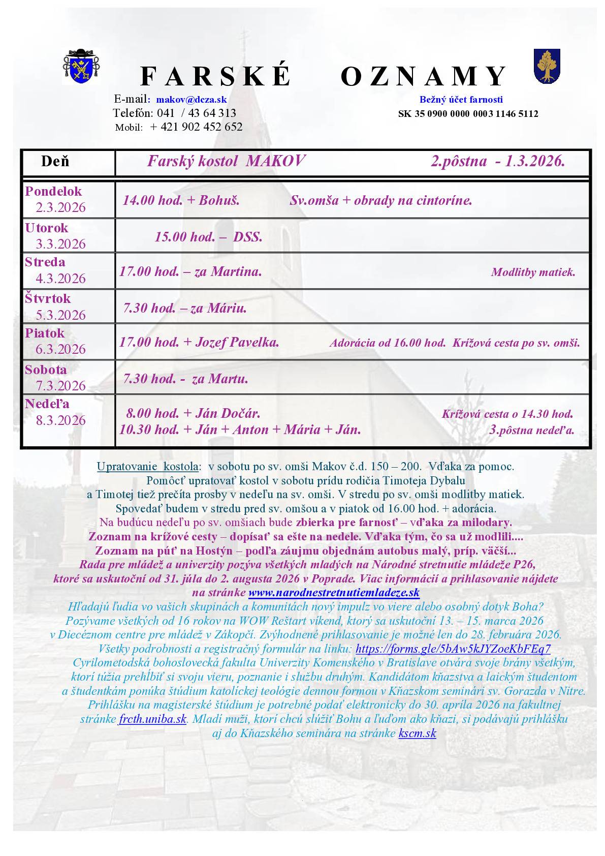 Farské oznamy od 02.03.2026 do 08.03.2026