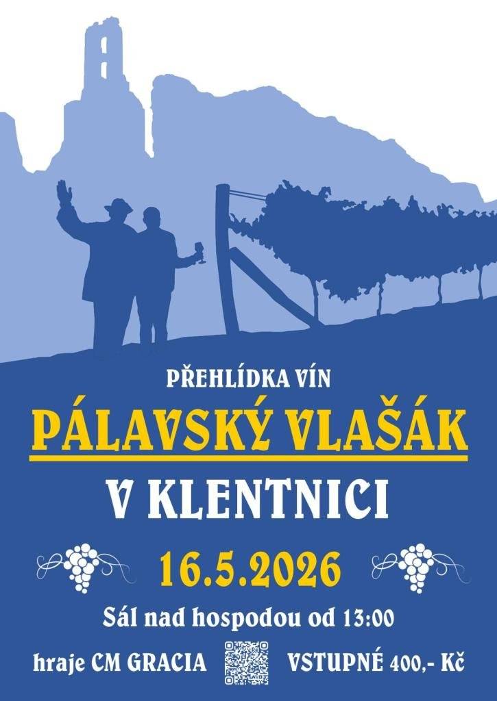 Přehlídka vín se uskuteční v Klentnici v sále nad hospodou. Akce začíná ve 13:00 a vystoupí cimbálová muzika Gracia. Přijďte si vychutnat skvělá vína a užít si příjemné odpoledne.