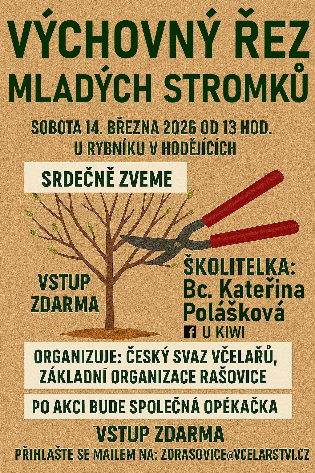 Zveme vás na komunitní setkání, kde se naučíte, jak správně provádět výchovný řez mladých stromků.
