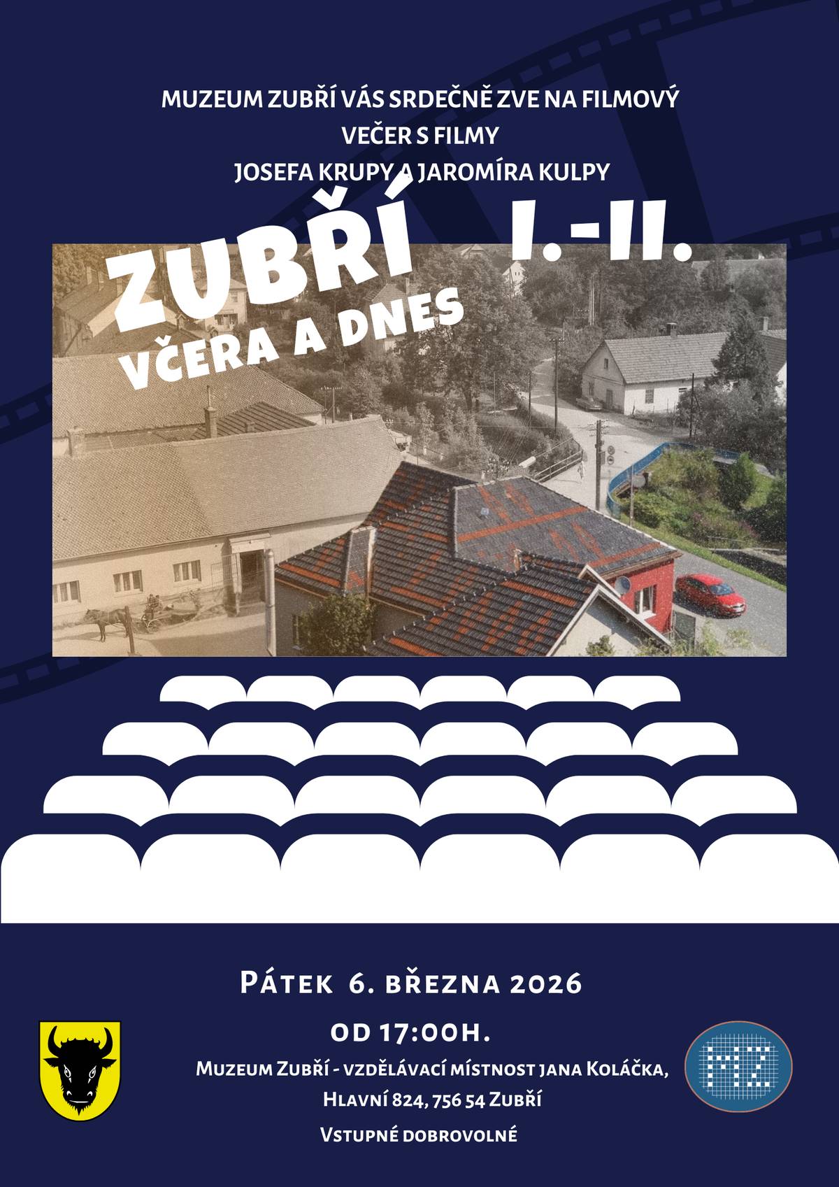 Zveme vás na jedinečný večer s dokumentárními filmy „Zubří včera a dnes“ (1. a 2. díl) autorů Josefa Krupy a Jaromíra Kulpy. Prostřednictvím unikátních historických záběrů a současných pohledů nahlédneme do proměn našeho města – jeho architektury, ulic i každodenního života obyvatel. Projekty z let 2019 a 2024 citlivě mapují vývoj této valašské obce a nabízejí jedinečnou možnost srovnat minulost se současností. 📽 Přijďte si připomenout, jaké Zubří bylo…