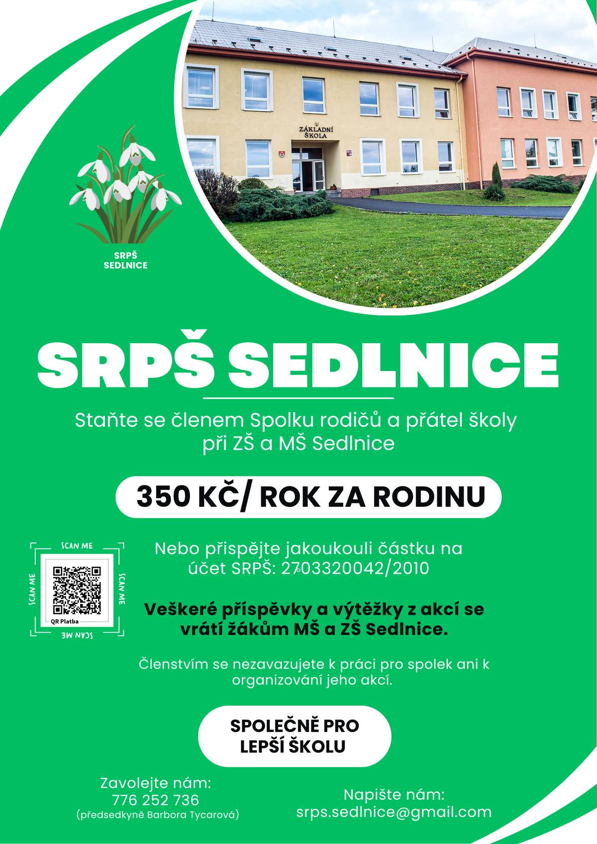 Staňte se členem Spolku rodičů a přátel školy při ZŠ a MŠ Sedlnice