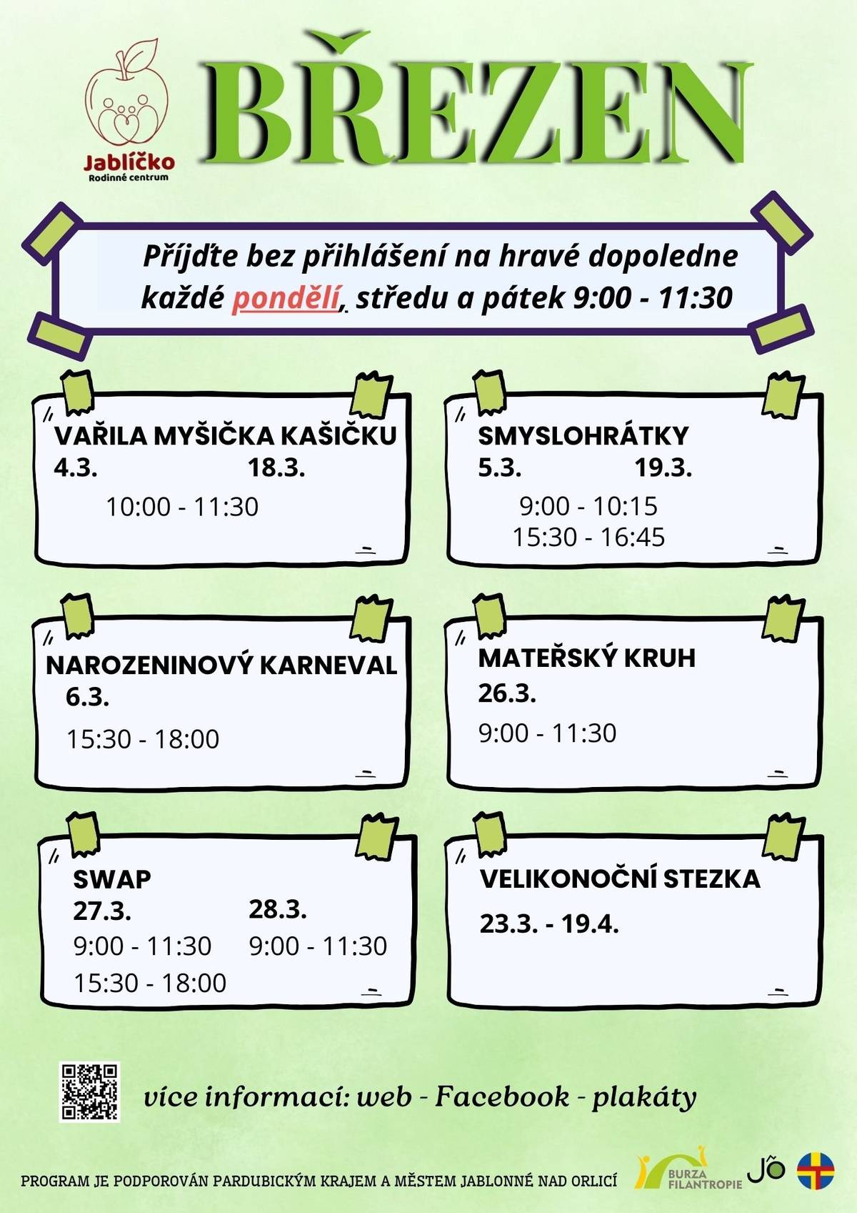 Rodinné centrum Jablíčko zve rodiny s dětmi na pestrý březnový program.