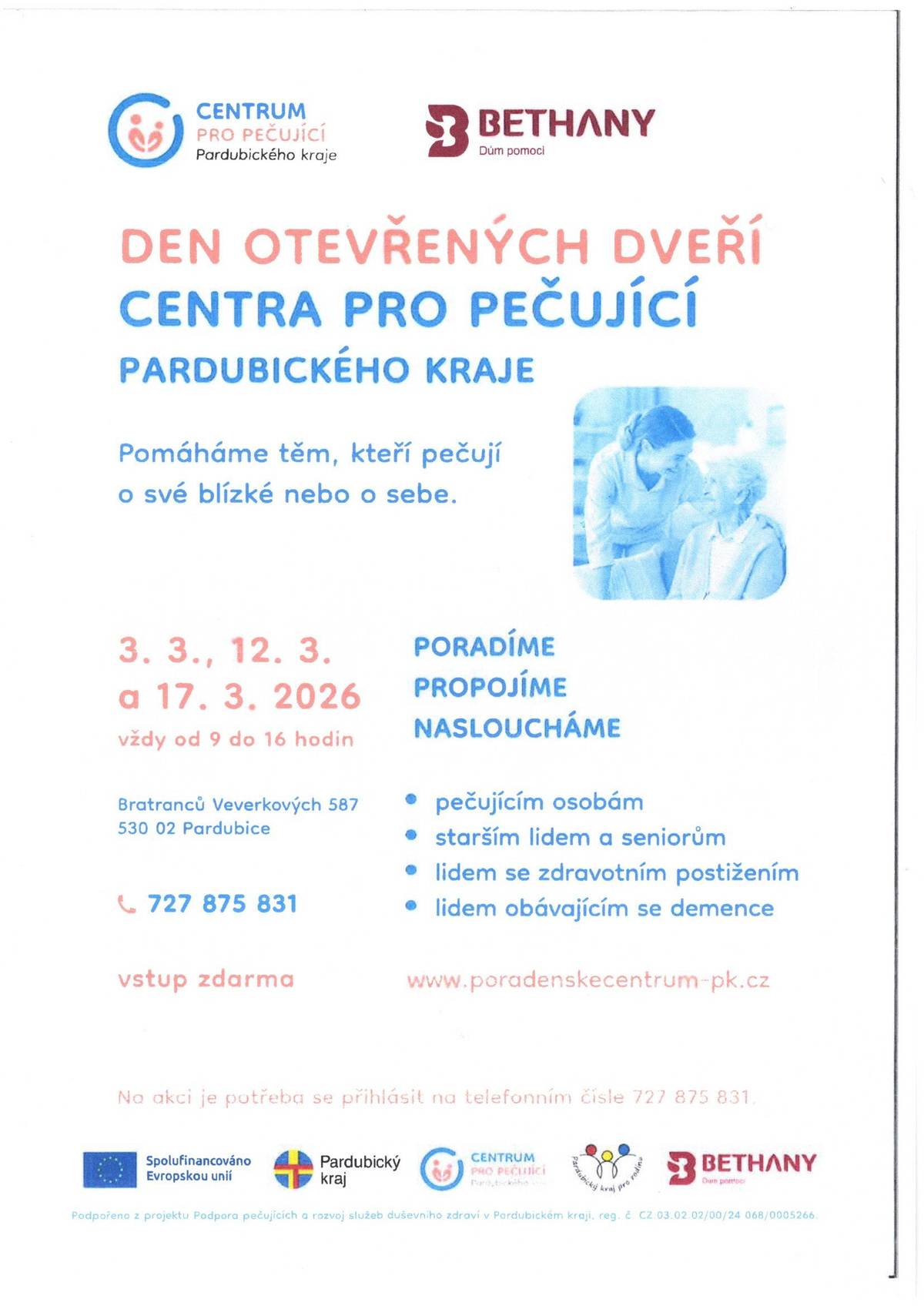 CENTRUM PRO PEČUJÍCÍ - Den otevřených dveří - 3.3., 12.3., 17.3.2026 od 9 do 16 hodin.