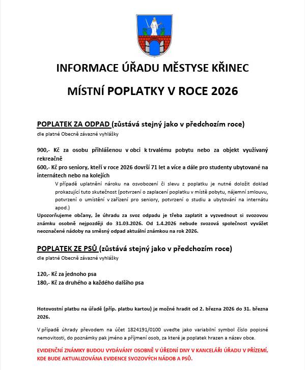 Pozor - známky budou vydávaný osobně v úřední dny v kanceláři úřadu v přízemí, nebudou rozesílány poštou.