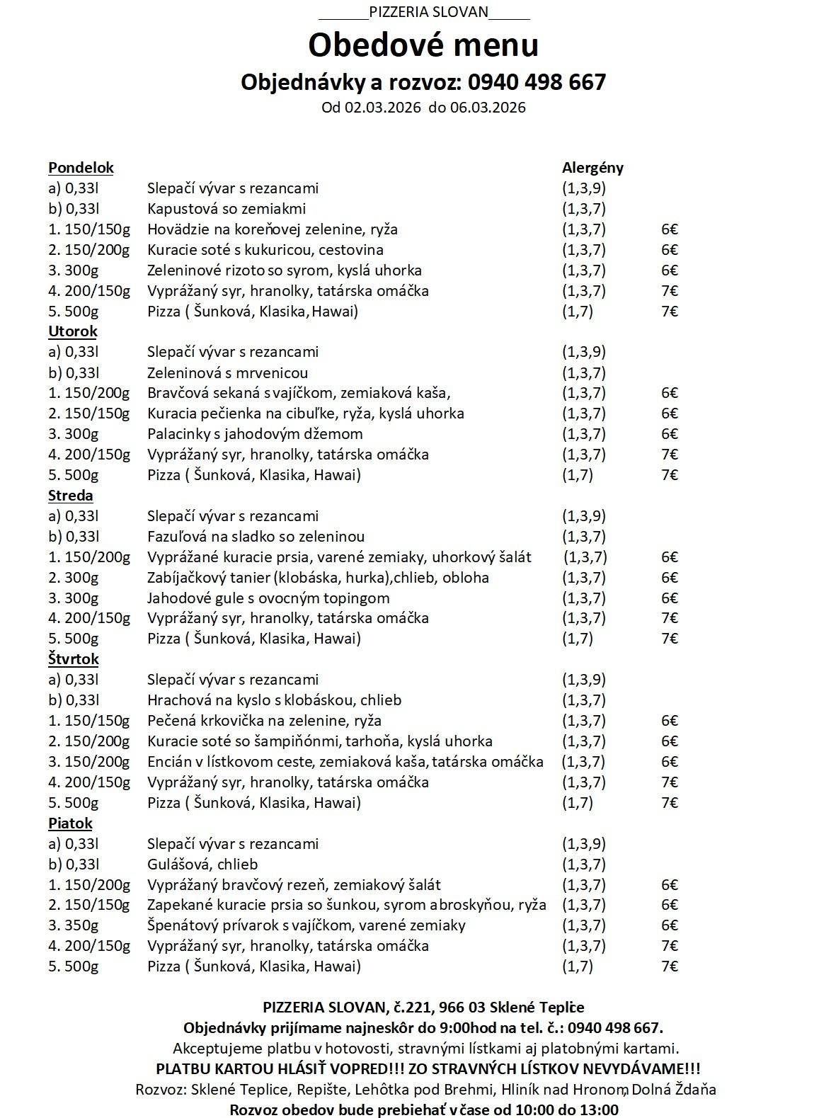 Ponuka obedové menu