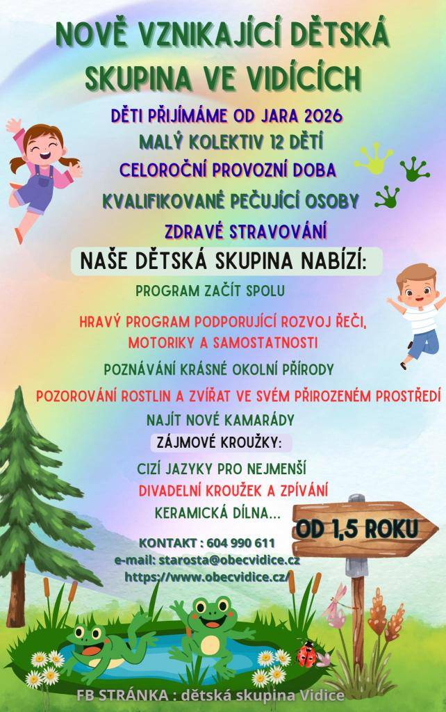 V obci Vidice se od jara 2026 otevře nová dětská skupina, která přijme až 12 dětí.