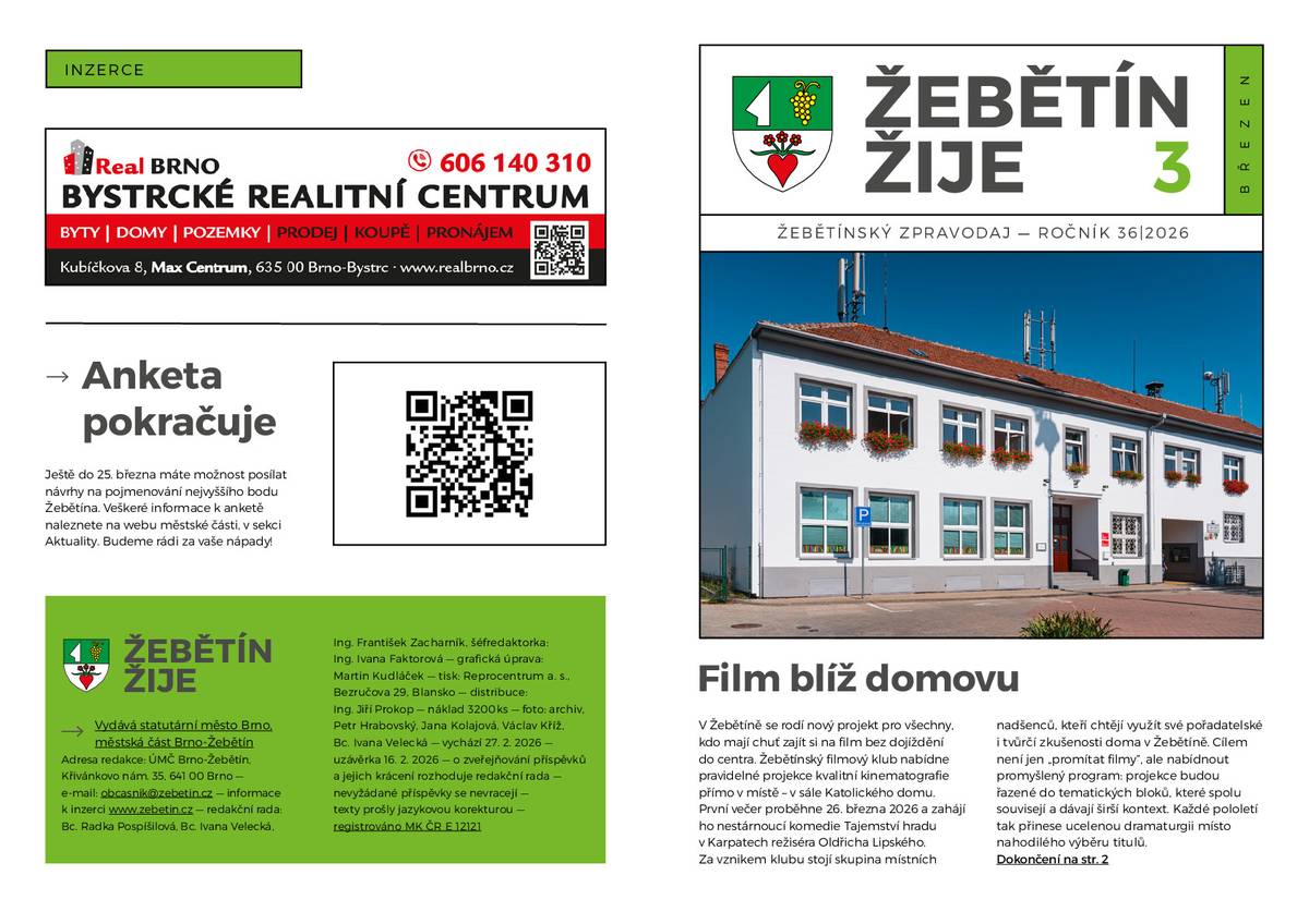 Podívejte se na březnové vydání zpravodaje. Dočtete se v něm například, jak pokračuje stavba tramvajového prodloužení na Kamechy, kam vyrazit na jaře za kulturou nebo zjistíte novinky z místních spolků.