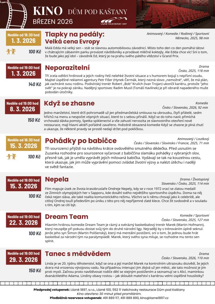 Zveřejňujeme kulturní program Lázní Velichovky na měsíc březen 2026.