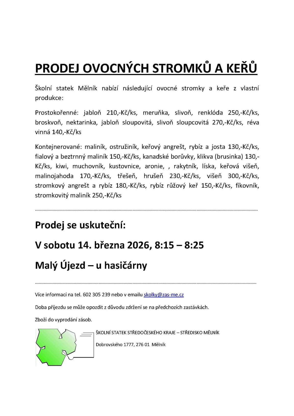 Prodej ovocných stromků a keřů