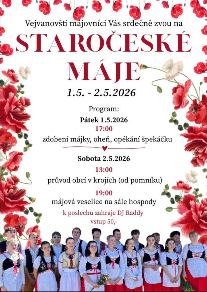 Vejvanovští májovníci srdečně zvou na STAROČESKÉ MÁJE 1.5 - 2.5.2026.