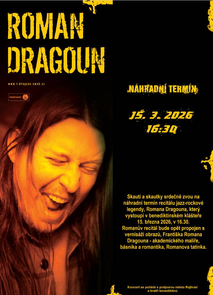 15.3.2026 16:30 v benediktinském klášteře, recitál bude propojen s vernisáží obrazů Františka Romana Dragouna.