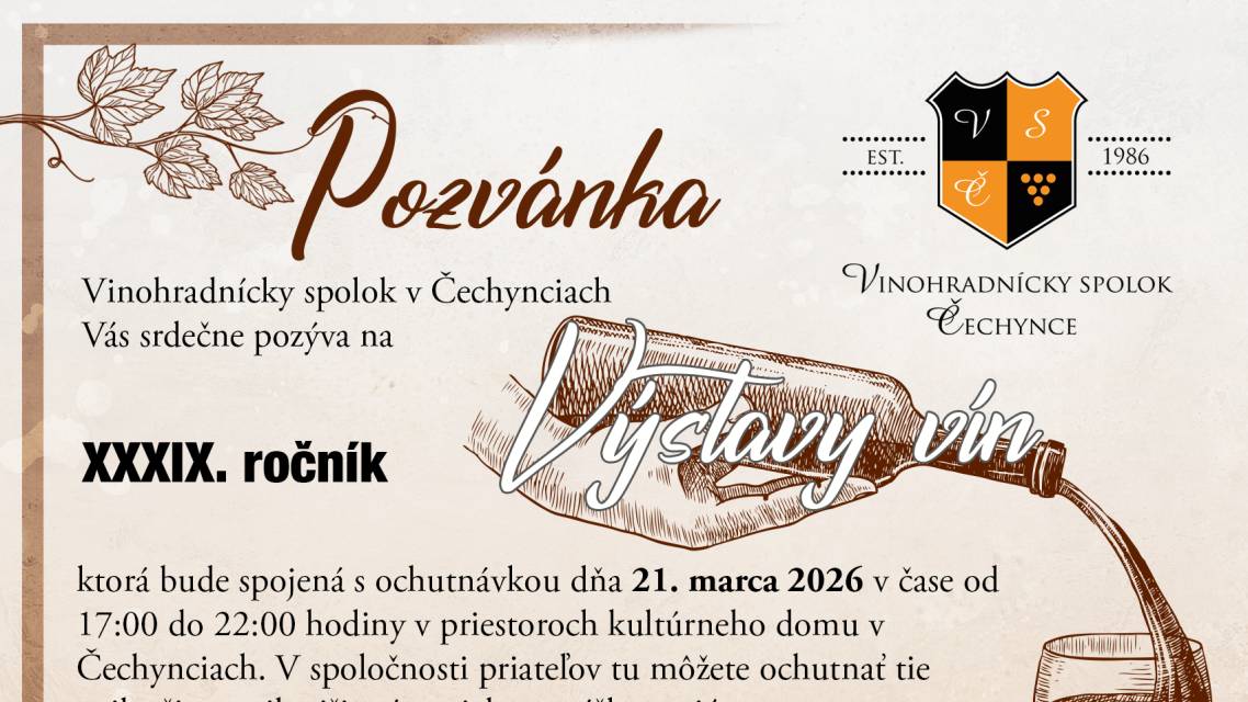 Pozvánka na výstavu vín - Čechynce