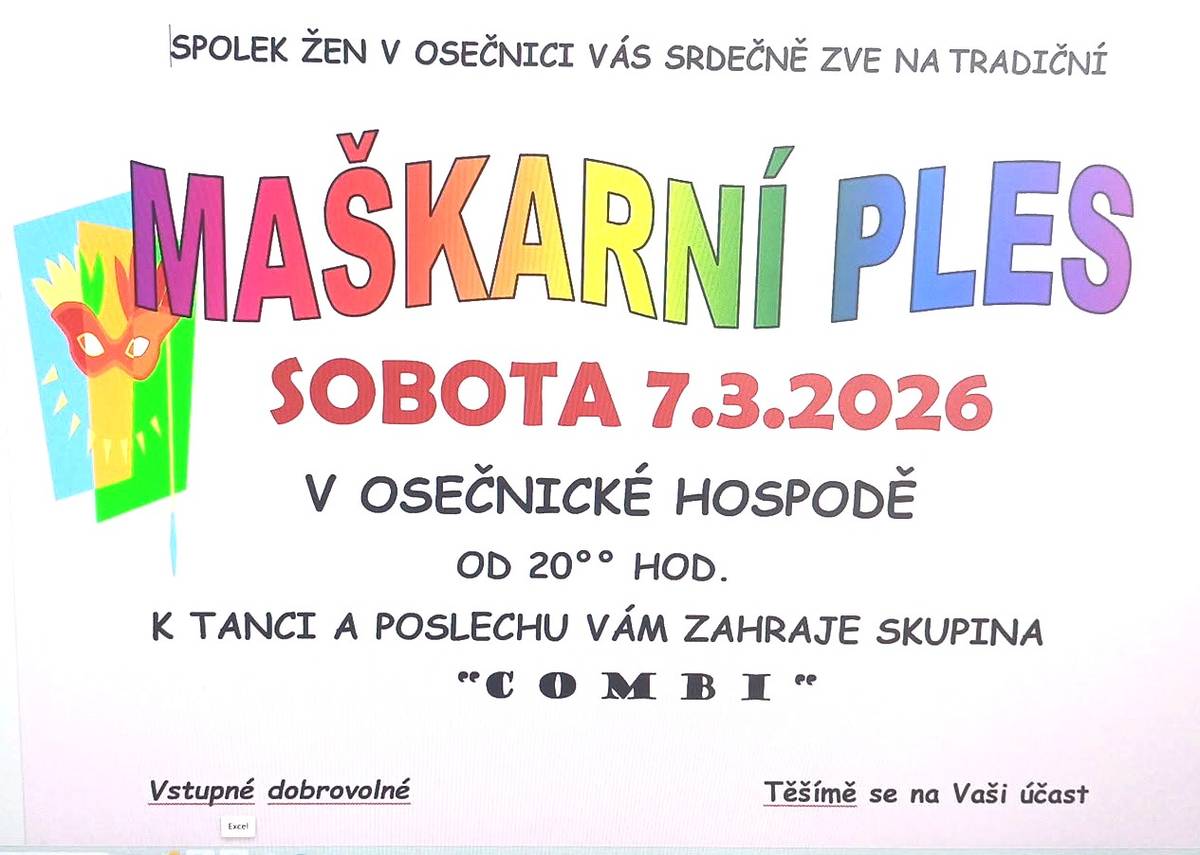 Spolek žen v Osečnici zve na tradiční Maškarní ples.