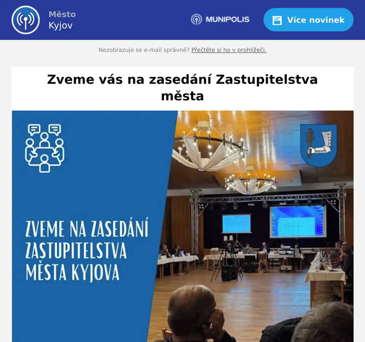 Vážení občané, přijměte pozvání na XXII. zasedání Zastupitelstva města Kyjova, které se uskuteční v pondělí 2. března 2026 v 17 hodin v estrádním sále kulturního domu. Těšíme se na setkání s vámi. Online přenos můžete sledovat ZDE. 