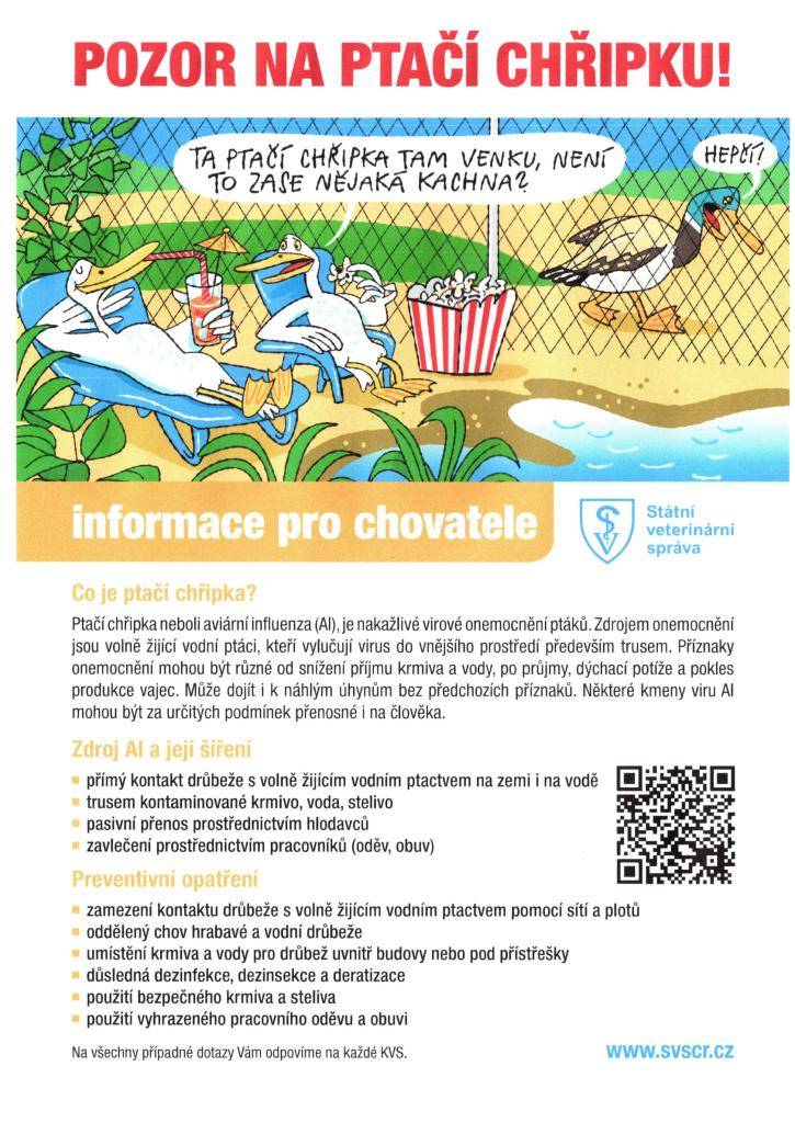 Informace o výskytu ptačí chřipky u labutí na řece Ohři v Žatci