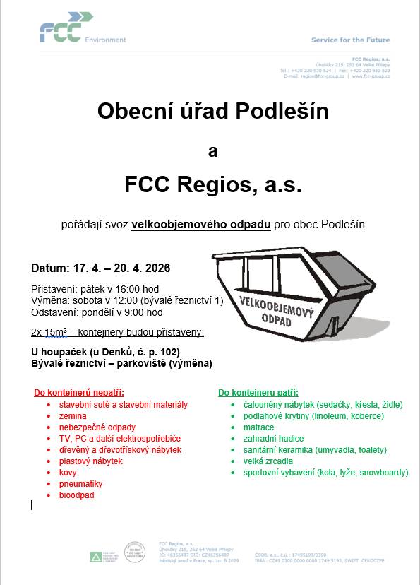 Svoz velkoobjemového odpadu ve dnech 17. 4. - 20. 4. 2026